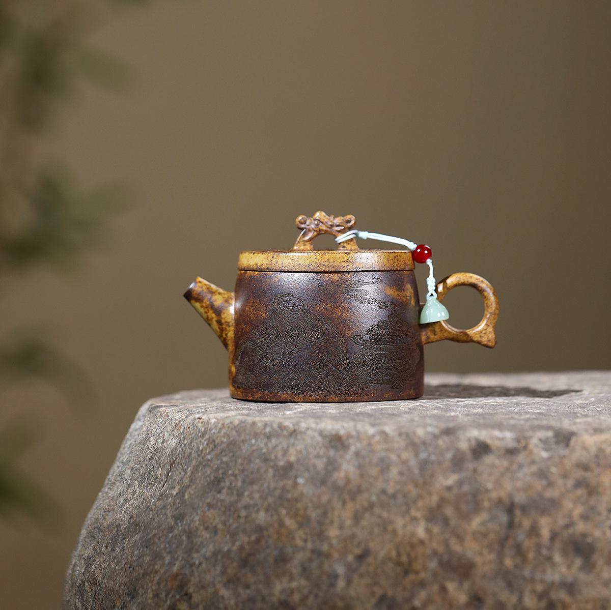 

200ml Yixing Purple Clay Teapots Handmade Large Caliber Pot Raw Ore Wood-fired Porcelain Mud Kettle With Strainer Zisha Tea Set