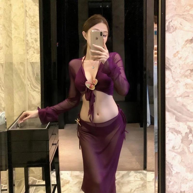 1111 Pure Desire Swimsuit Bikini Hot Spring Beautiful Sexy Belt Blouse Thin Small Chest Split Swimsuit