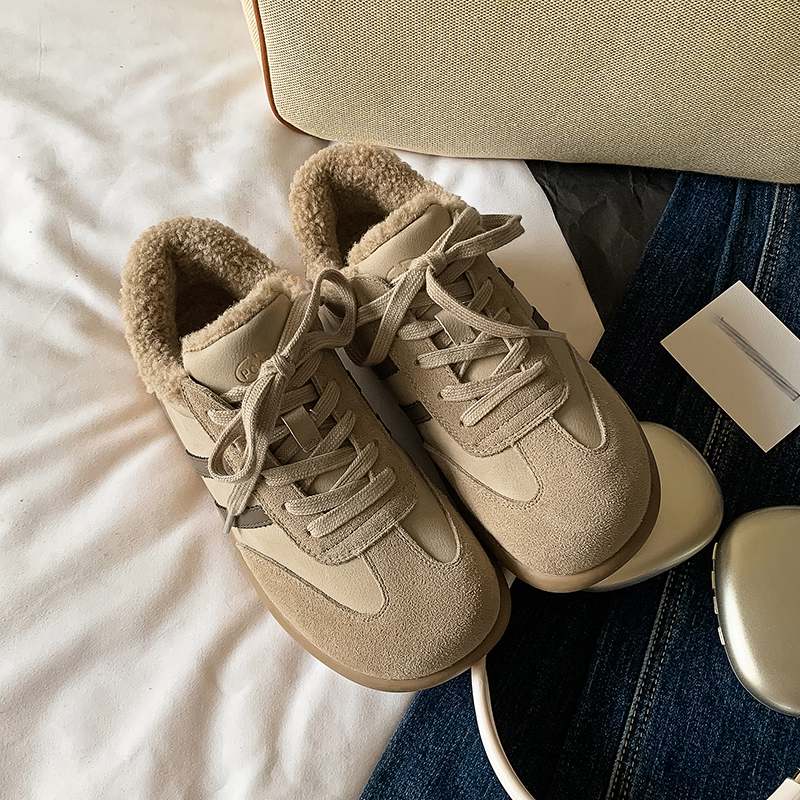 Krazing Pot Cow Skin Fur Plush Spring Autumn Summer Sneakers Flat Platform Lace Up Keep Warm Women Comfortable Casual Shoes