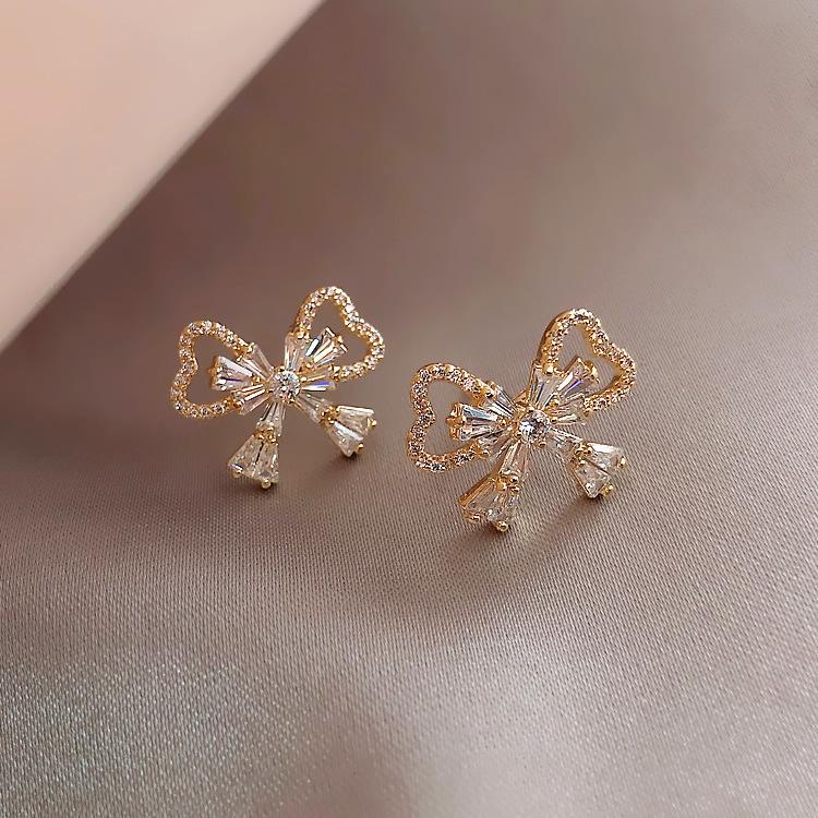 925 Sterling Silver Bow Ear Studs for Women - Trendy 2024 Ice Flower Earrings, Personalized Fashion Statement