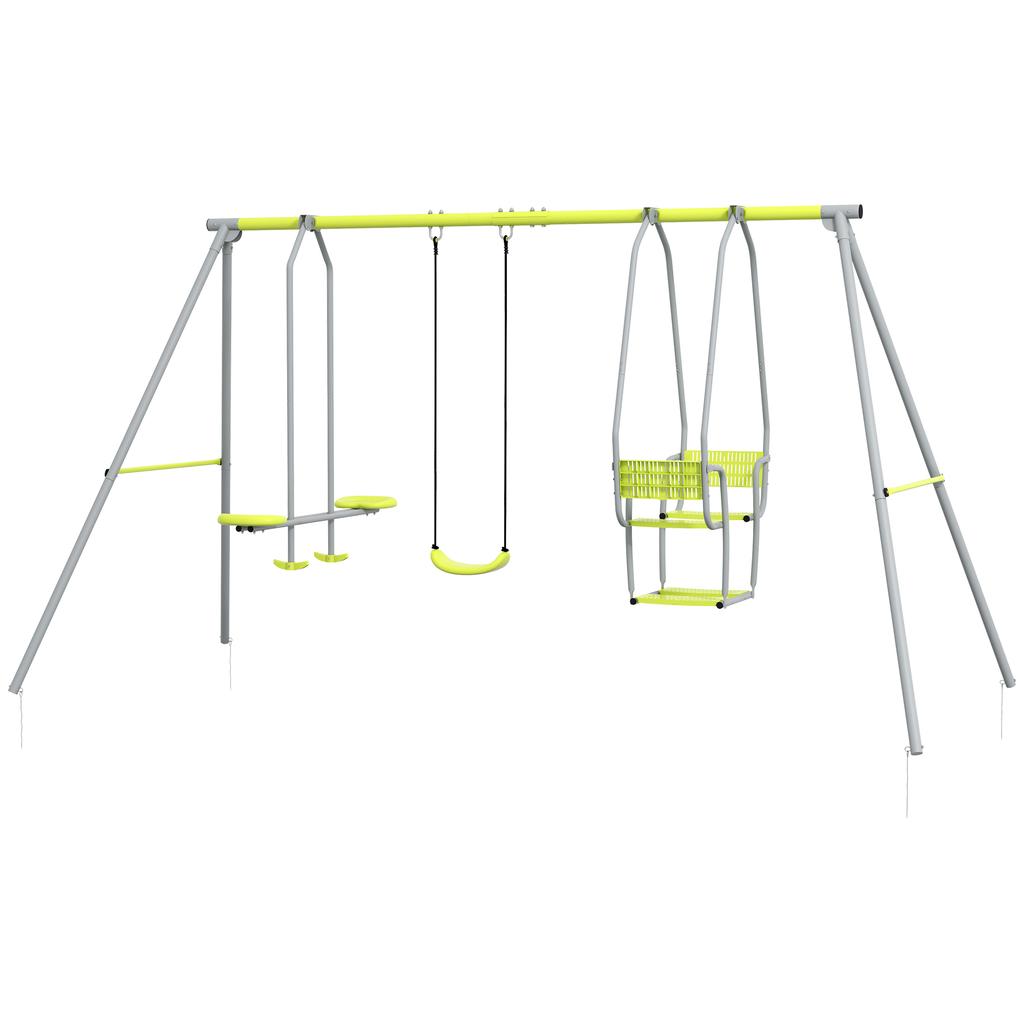 3-in-1 Children's Swing Set with 2 Face-to-Face Seats and 1 Swing Seat Max. Load 225 kg Green