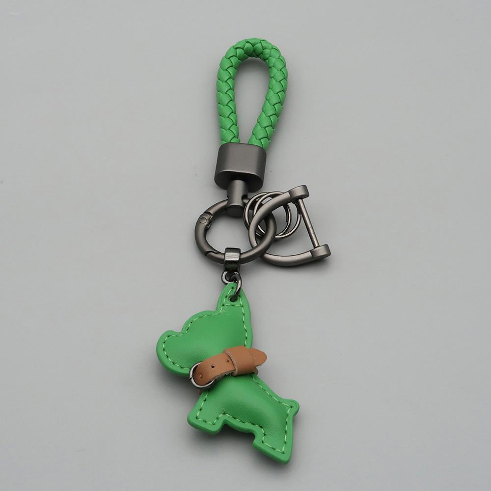 1PC Mini French Bulldog Keychain - Leather & Braided Rope Anti-lost Puppy Pendant, Cute Auto Car Key Accessory