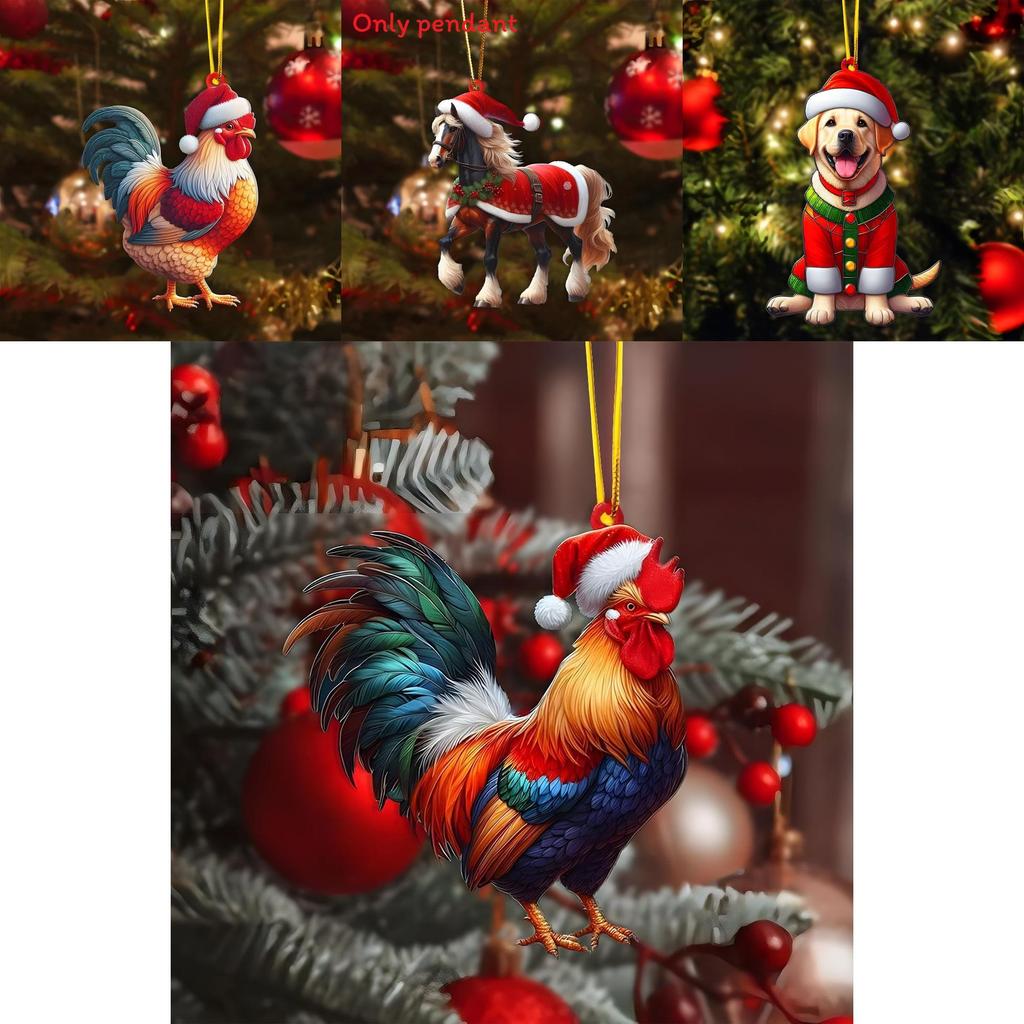 Christmas Themed Acrylic Pendant With Sheep Dog Chicken Horse And Dog Patterns For Festive Holiday Decor