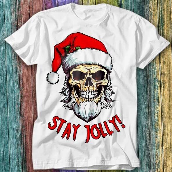 

Christmas Biker Stay Jolly Santa Skull Xmas Beard Hat Secret T Shirt Top Tee 388 3XL