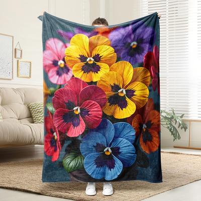 Colored Floral Patterns Flannel Printed Blanket Suitable for All Seasons Suitable for Living Room Office Sofa and Travel
