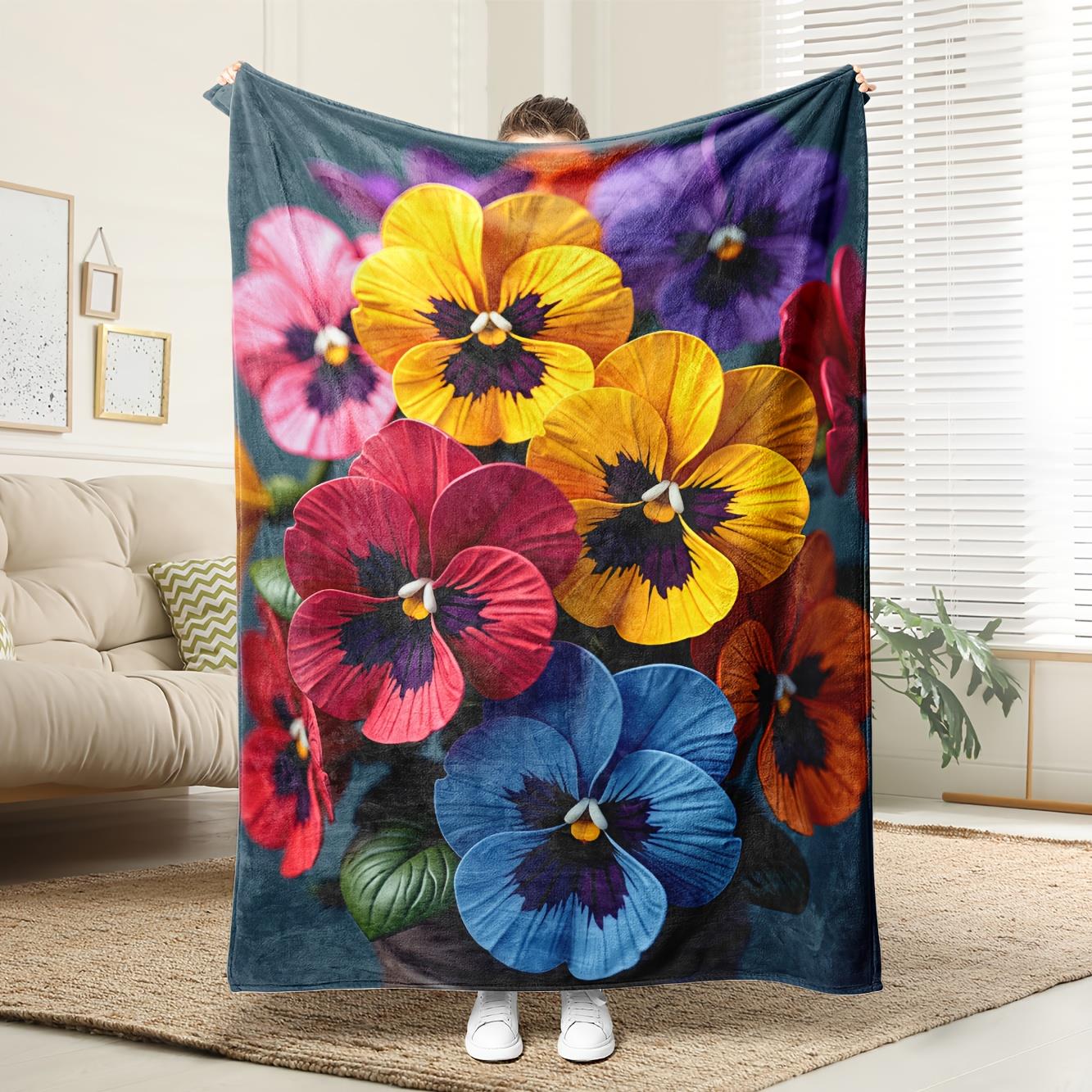 

Colored floral patterns Flannel printed blanket suitable for all seasons suitable for living room office sofa and travel 75x100cm