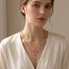 Drip Oil Metal Stacked Necklace Beads Flower Pendant Stacked Collarbone Chain Y-shaped Necklace Jewelry Alloy Neck Pendant Women