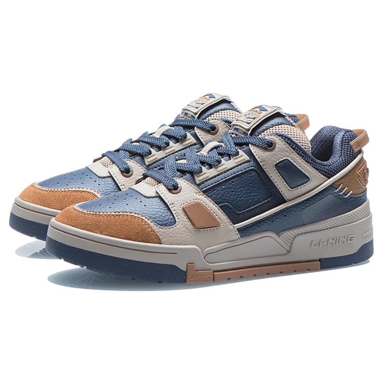 New LiNing Anti Slip Wear Resistant Low Top Skateboard Shoes Men's Blue White Brown AGCR297-2