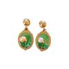 French retro green oil painting antique flower stud earrings female, court style earrings baroque pearl earrings