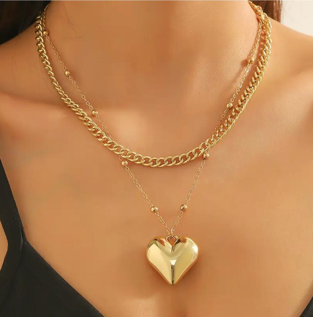 Heart Pendant Necklaces for WomenPunk Layered Chunky Heart Choker NecklaceHip Hop Link Chain Love Y2K Women TrendyJewelry Gifts