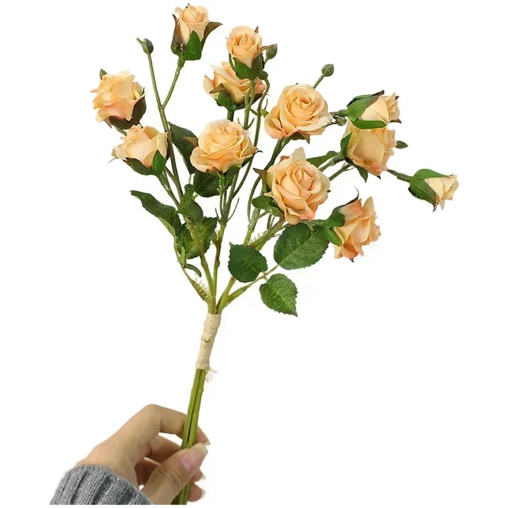 Artificial Silk Rose Bouquet for DIY Floral Crafts For Wedding Decoration and Photography Props with Flexible Stems