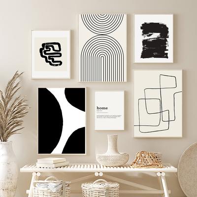 Minimalist Modern Style Abstract Black And White Lines Ink Canvas Decorative Art Painting Picture Poster Print Mural Living Room
