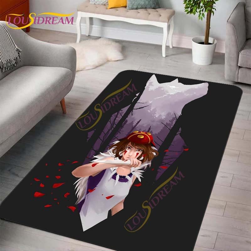 Princess Mononoke Area Rugs 3D Cartoon Pattern Art Print Rug Large Carpet Rugs for Living Room Bedroom Anime Cute Floor Mats