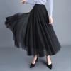 High-Waist A-Line Midi Mesh Dance Skirt for Women - Full Flared Square Dance Red Half Skirt