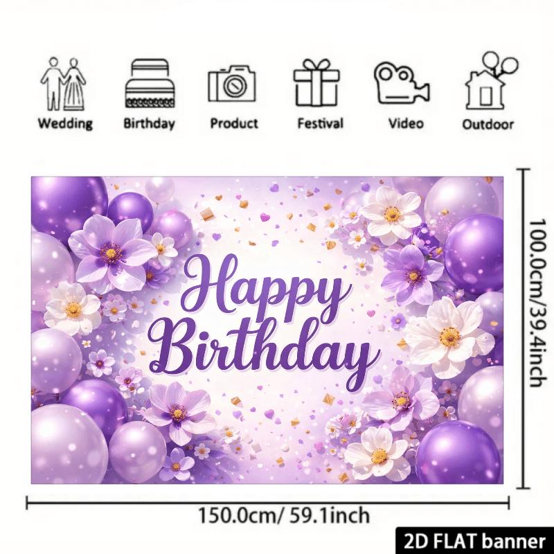 2D plane purple flower birthday background fabric with the central purple "Happy Birthday" artistic characterszyc