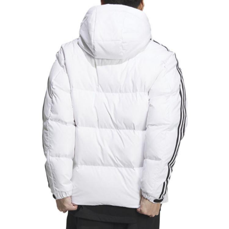 adidas Puffärmel Seitenstreifen Sport Warm Kapuzen Daunenjacke Herren Oberbekleidung Weiß IT8731