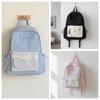 Mochila de lona con lazo Mochila casual bordada para estudiantes Bolso escolar Mochila deportiva de poliéster de color contrastante de gran capacidad