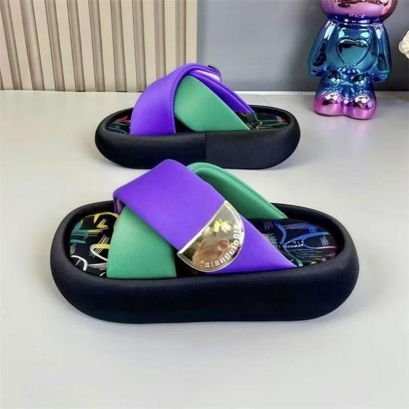 

Thick-bottomed open-toed one-word slippers for women s summer wear, new with skirts, cross-strap color matching beach sandals 40 фиолетовый