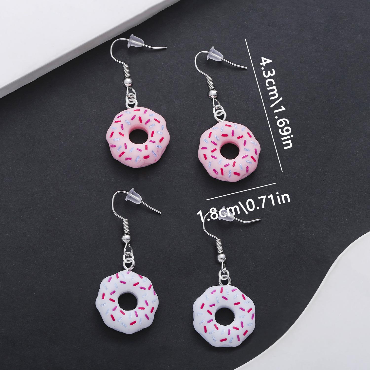 Two Pairs of Realistic Resin Donut Earrings (Pink/White Powdered Sugar)