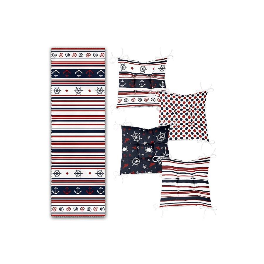 Set de perne pentru scaune cu imprimare digitală Sailor Concept / 4 piese perne pătrate pentru scaune 40×40cm și 1 bucată