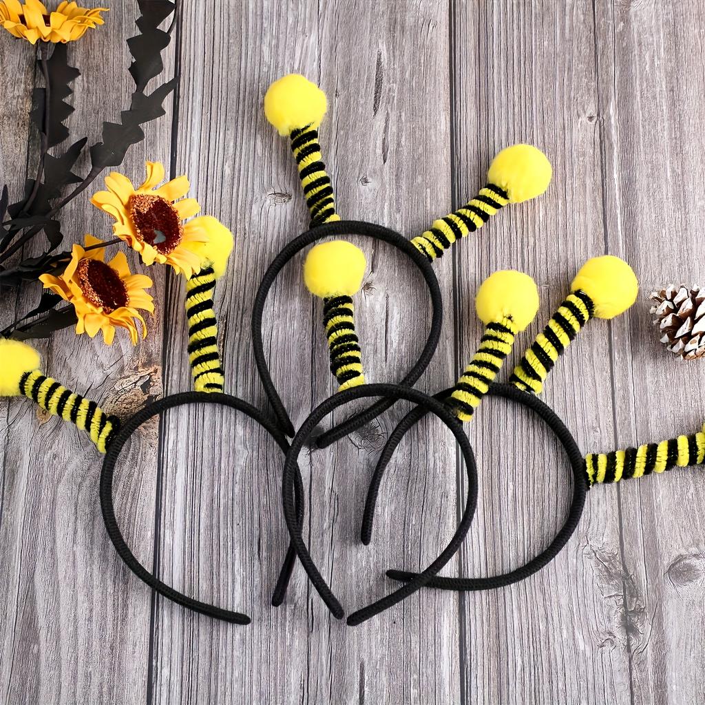 Bee Headbands with Antennae and Antennae Headwear, Plastic, Hand Wash Only, No Feathers, for Bee Themed Party Decorations, Universal Holiday Use