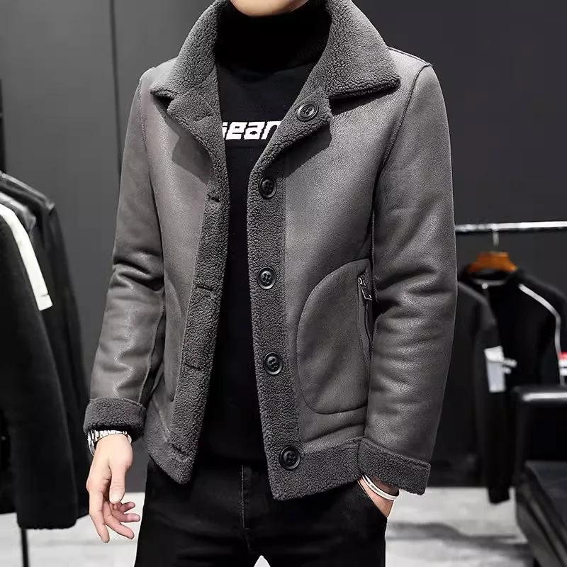 Double-Sided Wearable Fleece Liner Woolen Overcoat Men's Winter Jacket Casual Scene Sheep Fur Integrated Coat Fashionable Outerw