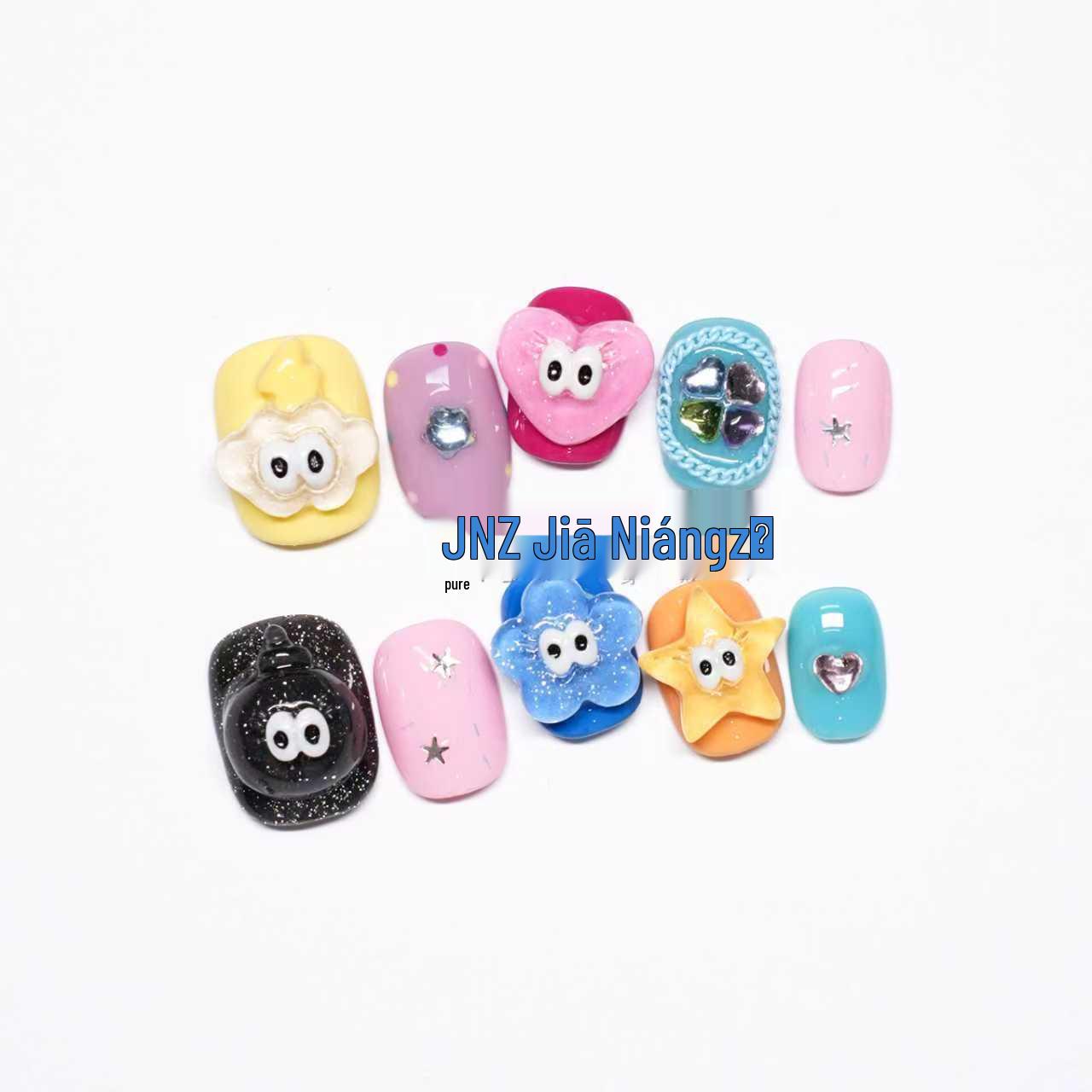 

Handmade Wearable Short Cat Eye Dopamine Color Nails – Cute Cartoon Squeeze Advanced Nail Art 10 pieces XS (includes tool kit)