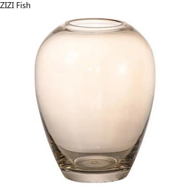 Amber Color Glass Vase Transparent Hydroponics Flower Pots Decorative Flower Arrangement Desk Decoration Vases Modern Home Decor