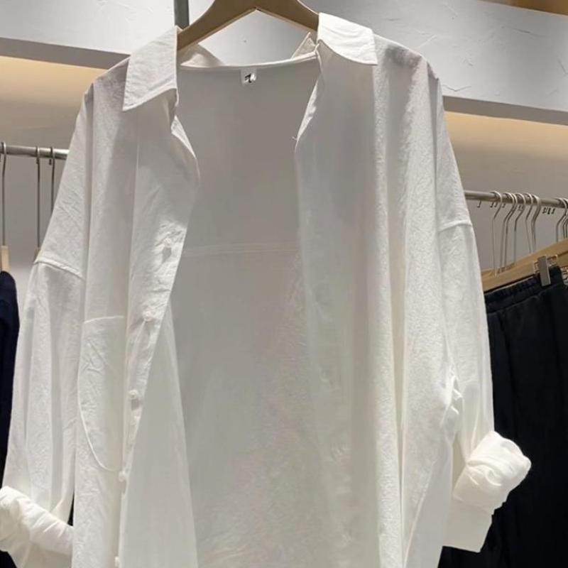 Weißes Hemd Damen Frühling Französisch Sommer Langarm Top Koreanische lose Hemd Jacke