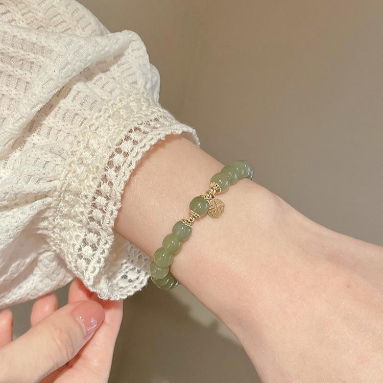 Original natural Hetian jade bracelet with fortune charm, jadeite women's bracelet, light luxury niche gift for mothers