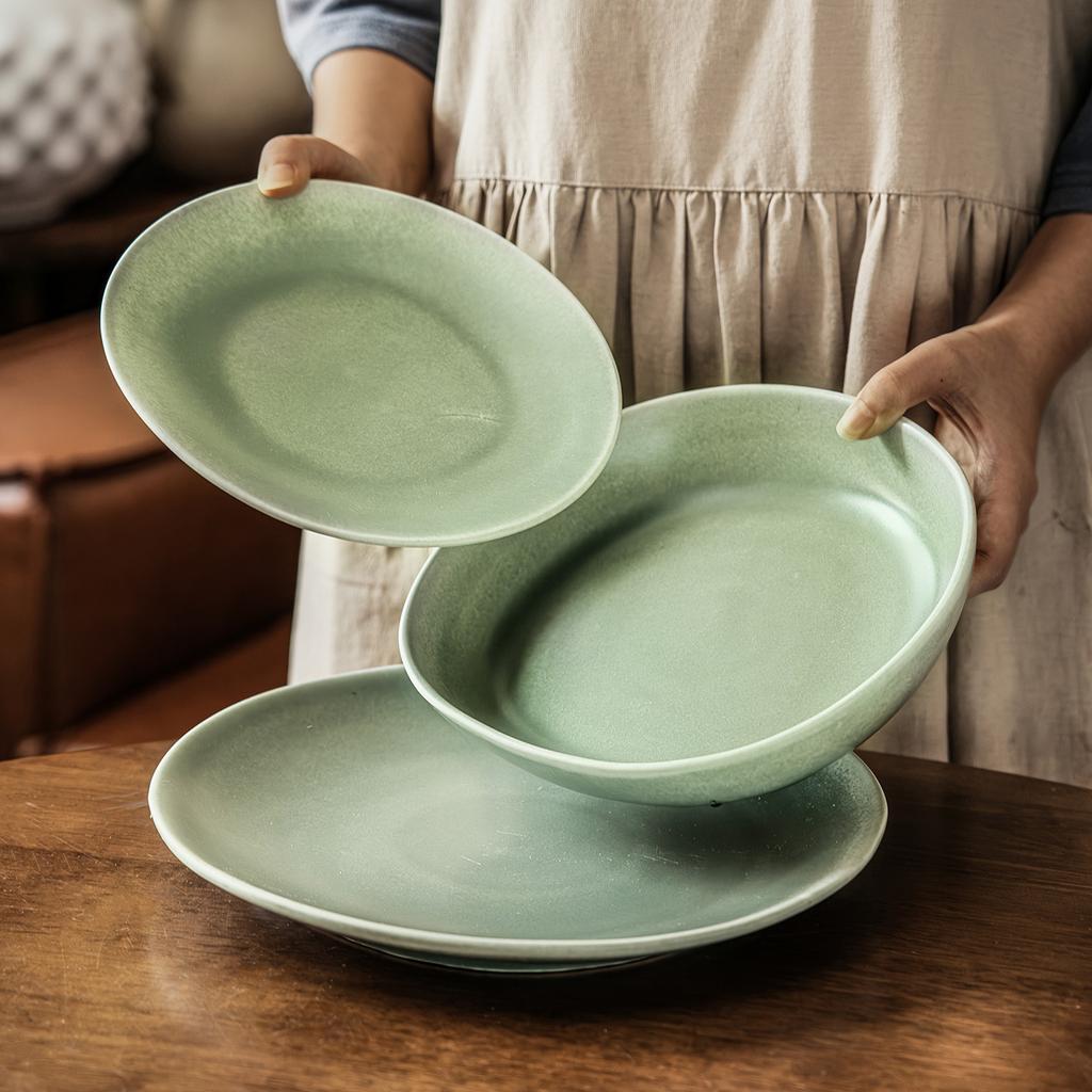 Retro Style Special-Shaped Ceramic Plate Deep Plate Household High-Value Tableware Plate Vegetable Plate Restaurant Salad Plate