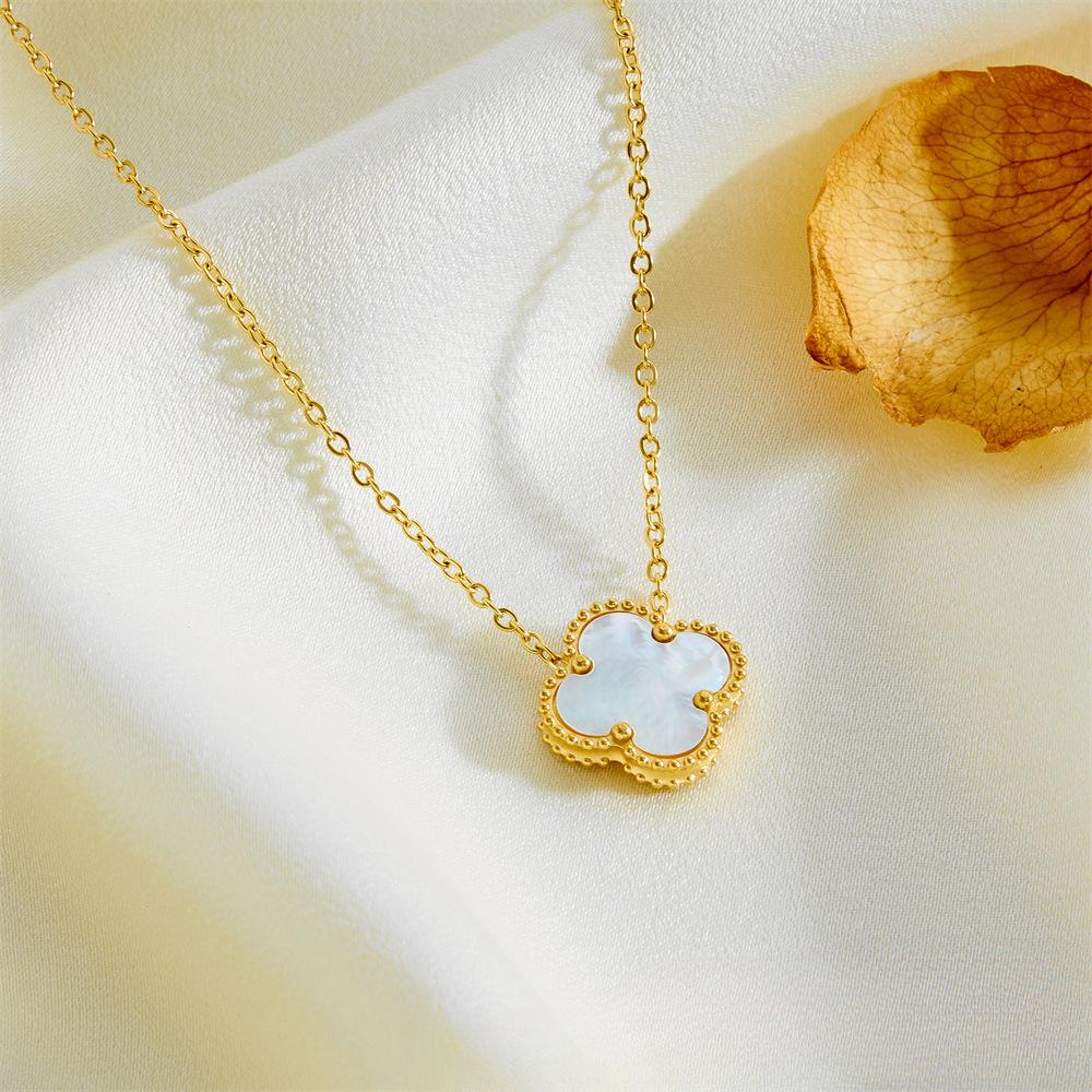 

15 мм двухстороннее ожерелье из титановой стали с четырьмя листами клевера, простая женская цепочка на ключицу, сетка, красные украшения белый