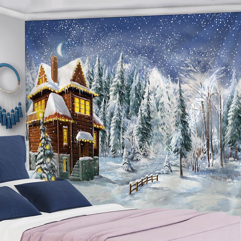 Christmas Woods Tapestry Wall Hanging Holiday Gift New Year Elk Snow Scene Psychedelic Witchcraft Home Decor
