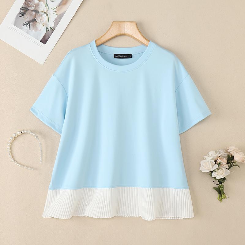 

ZANZEA Женские повседневные футболки с круглым вырезом и коротким рукавом, с вставками 5XL синий