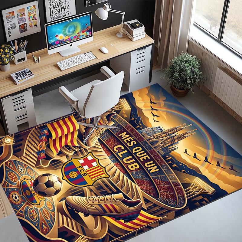 Tappeto con Motivo Calcio FC Barcelona, Tappetino Interno/Esterno, per Picnic, Sala Giochi, Camera da Letto, Ufficio, Soggiorno, Tappeto Decorazione Casa, Regalo di Compleanno