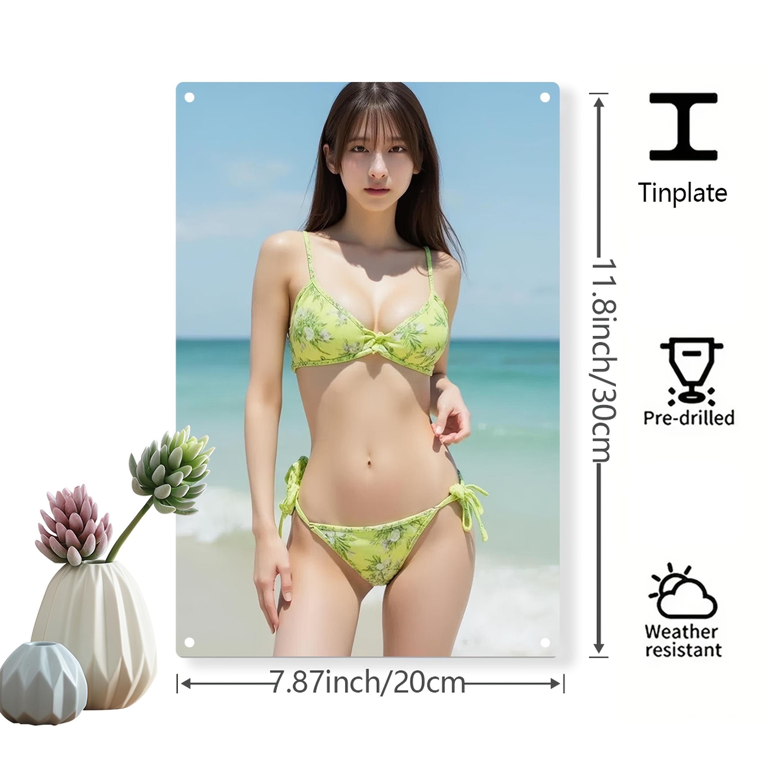 

Green Bikini Girl Metal Wall Art D Flat Beach Decor for Outdoor Indoor Weatherproof Iron Sign xin 20x30cm