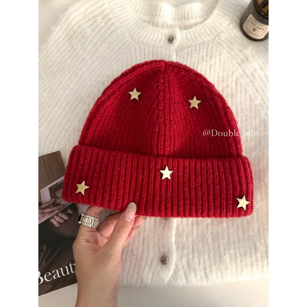 Ruth Hat Women's Winter Fashion Three-dimensional Star Knitted Wool Hat Women's Warm Pile Headhat Flap Cold Hat