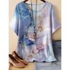 Summer Womens Retro 3D Printed Color Striped T-shirt Pattern Loose Comfortable Breathable Large Size Fashion O-neck T-shirt
