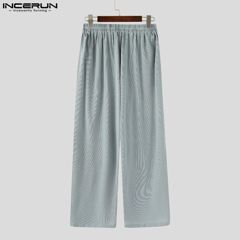 INCERUN Men Elastic Waist Trousers Casual Loose Stitching Texture Long Pants