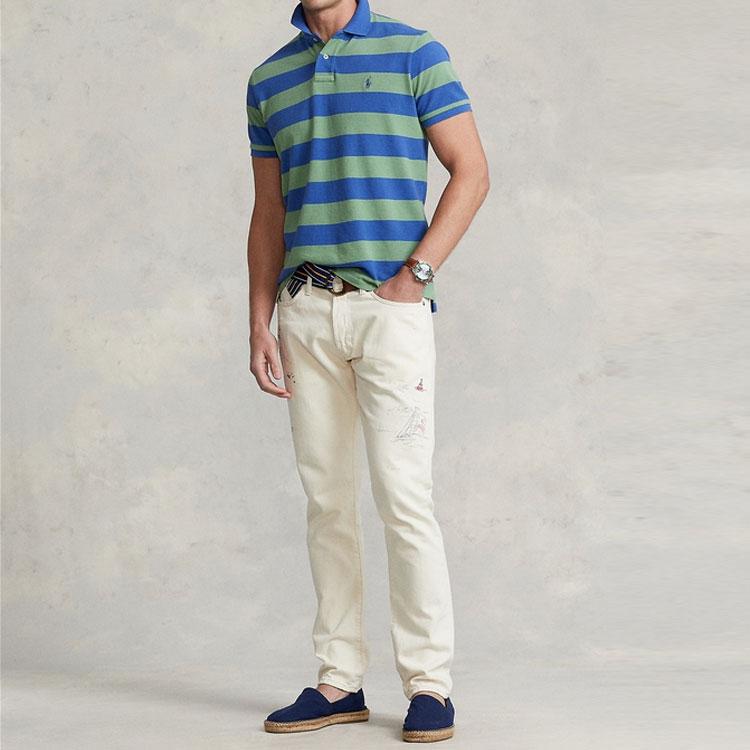 Polo Ralph Lauren SS22 Striped Color Block Slim Fit Short Sleeve Polo Shirt Men Tops Green MNPOKNI1N821585-300