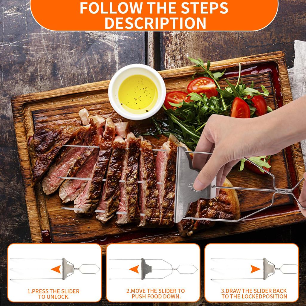 Skewers For Kabobs-Metal Kebab Skewers For Grilling 3-Prong Stainless Steel Skewers for BBQ Reusable Grill Skewers Set for Meat