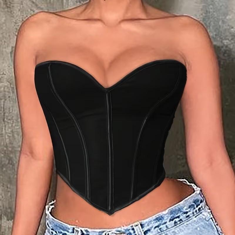 Black Matte Tube Top, Shapewear, Corset, Open Button, Backless Fish Bone, Chest Wrap, Small Vest.