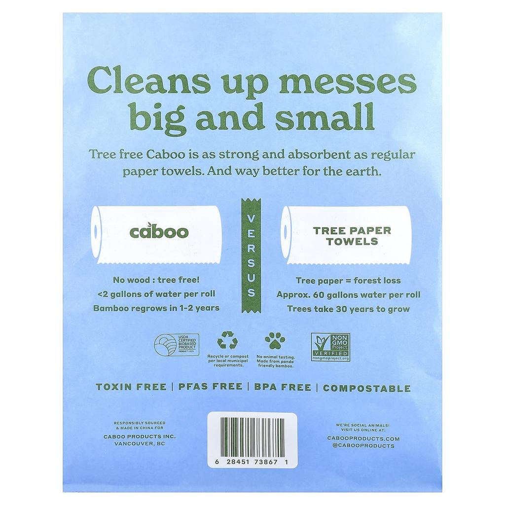 Caboo, Tree-Free Paper Towels, 2 Rolls