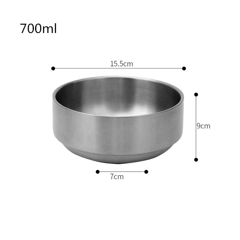 Korean 304 Stainless Steel Rice Bowl Double Layer Anti-Scalding Soup Noodles Bowls Salad Fruit Bowl Kitchen Tableware