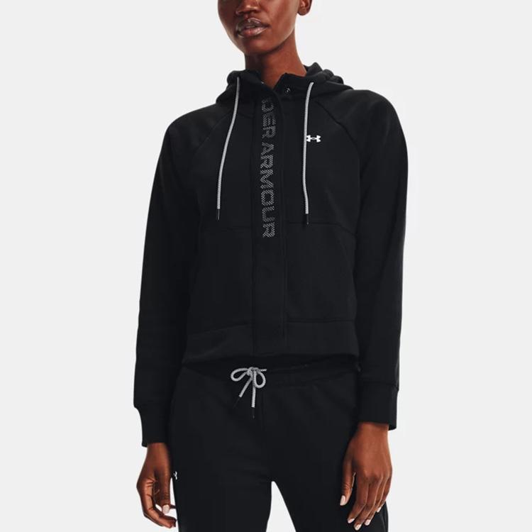 Under Armour Rival Mesh Logo Fleece Lined Hooded Jacket Women Jackets Black 1365845-001