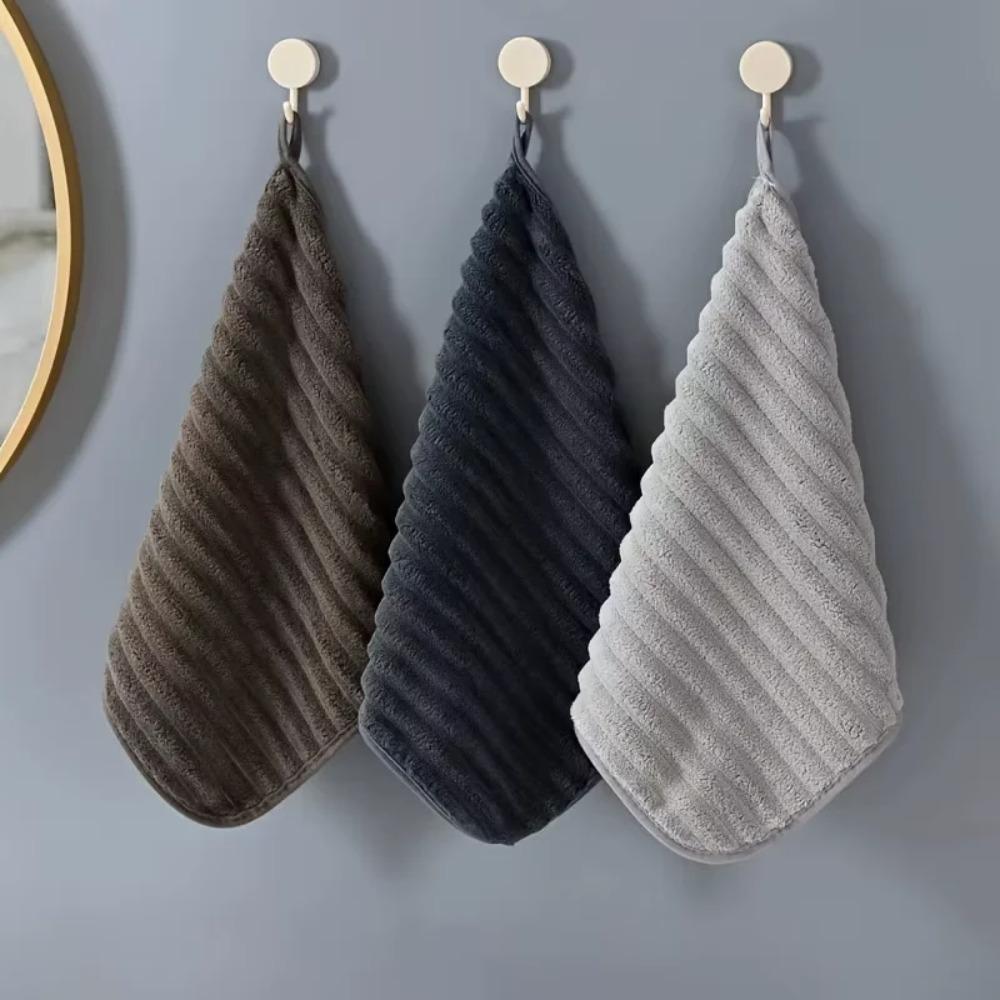 6 Piece Absorbent Coral Fleece Square Hand Towel Stripe Cleaning Cloth Practical Kitchen Towel  Home