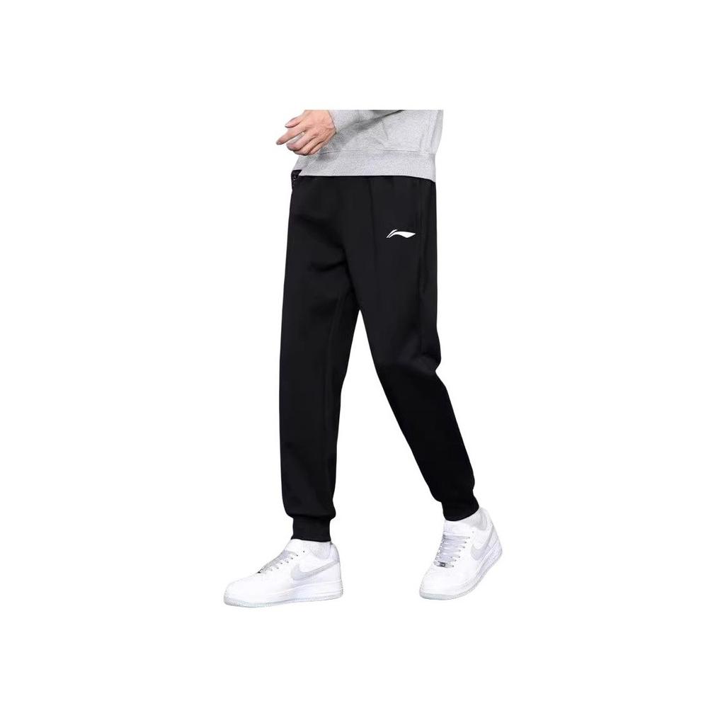 Li-Ning Letter Pattern Comfortable Loose Simple Round Neck Pullover Long Sleeve Elastic Waist Long Pants Casual Sports Suit AWDV247-4+AKLSG35-1