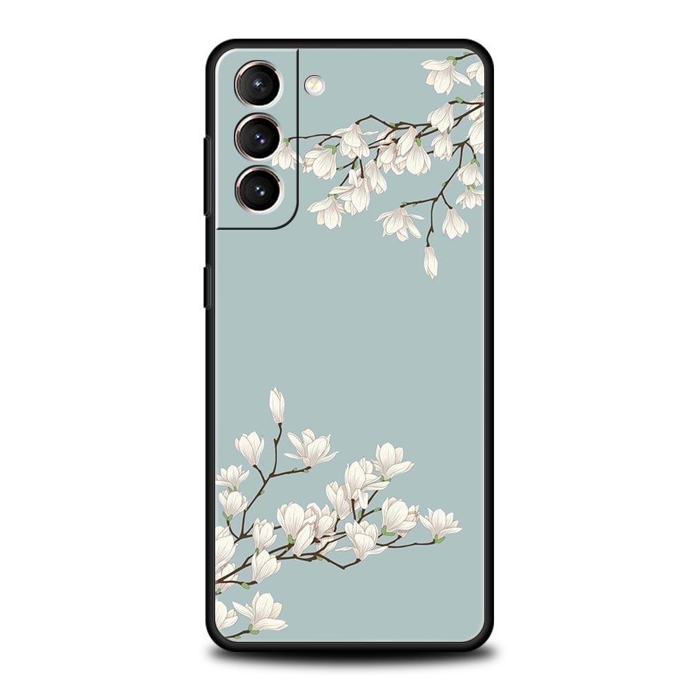 Cherry Blossom Tree Phone Case For Samsung Galaxy S24 S23 Ultra S22 S21 S20 FE 5G S10 S10E S9 Plus S8 Soft Silicone Black Cover