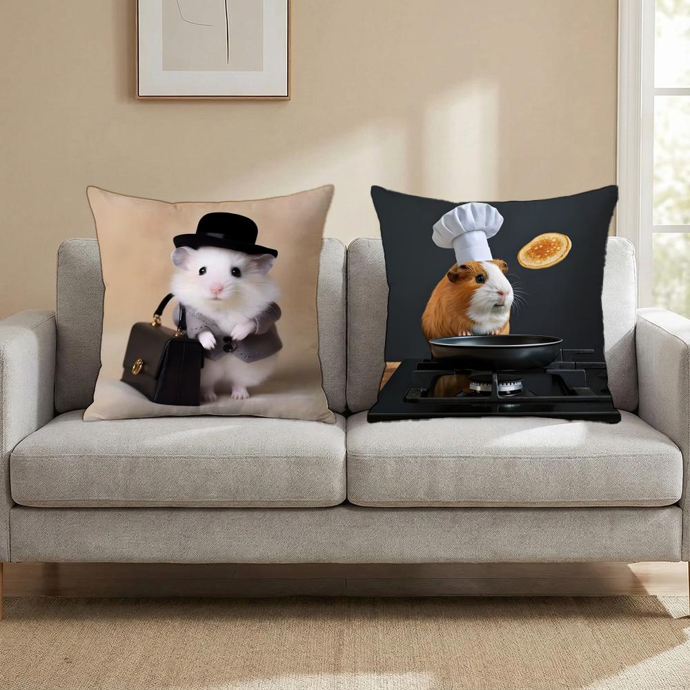 Funny Hamster Cushion Cover Multi-Scene Pillow Cover for Home & Car - Reversible, Soft & Durable for Daily Use