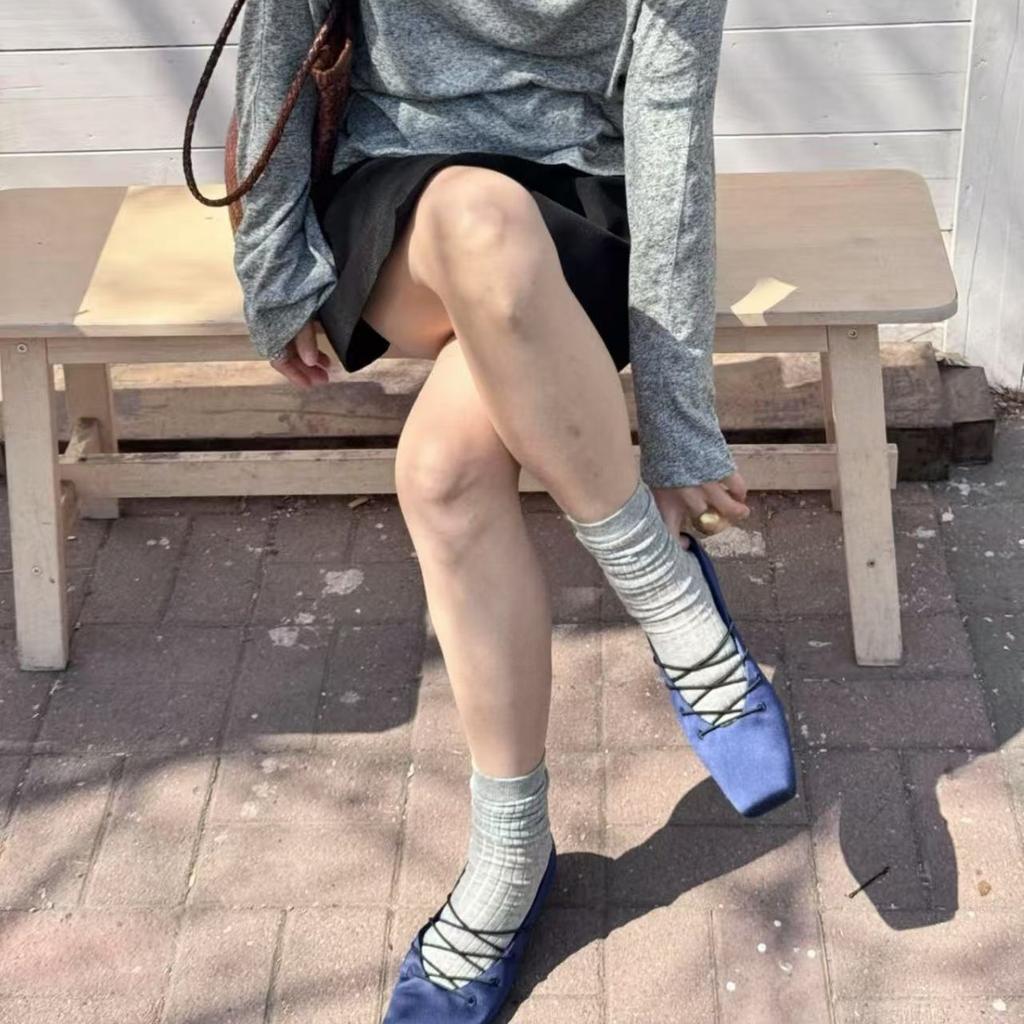 Sheepskin Version of Grape Mother Noble Satin Temperament Square Head Cross Belt Flat Bottom Shallow Mouth Mary Jane Single Shoes Women's Ballet Shoes